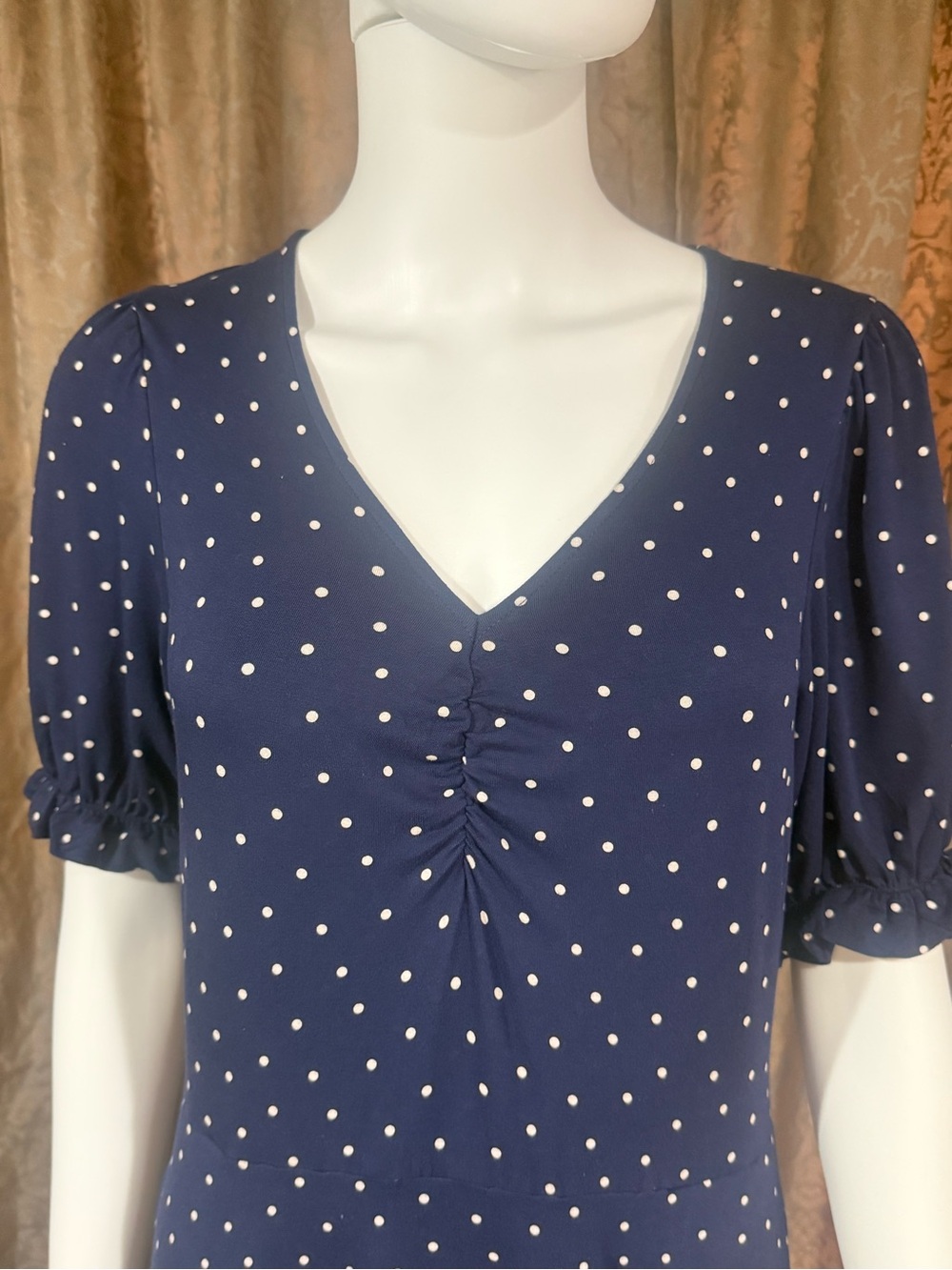 Boden Navy Polka Dot VโNeck Midi Dress - Picture 3 of 10